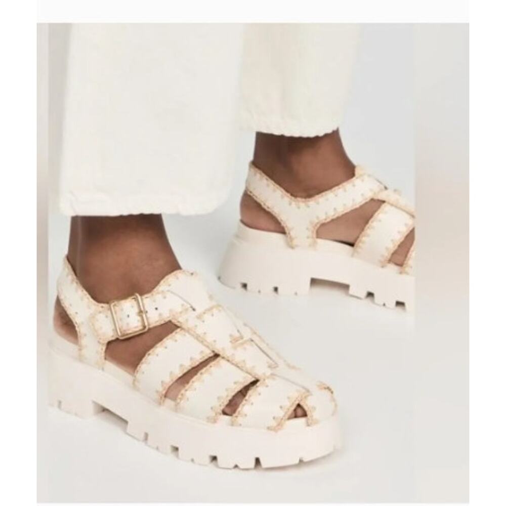 Loeffler Randall Talia‎ Cream White Chunky Woven Leather Sandals Size 5.5